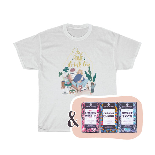 Tea + Tee Set – Wellness Trio Bundle with 'Stay Home & Drink Tea' T-shirt